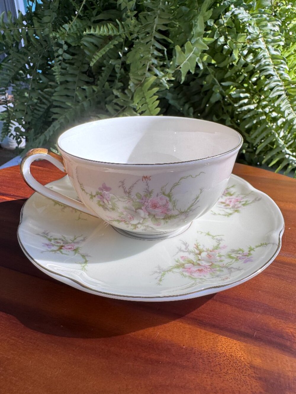 Vintage Theodore Haviland Rosalinde Tea Cup and Saucer Set, Pink Rose Floral
